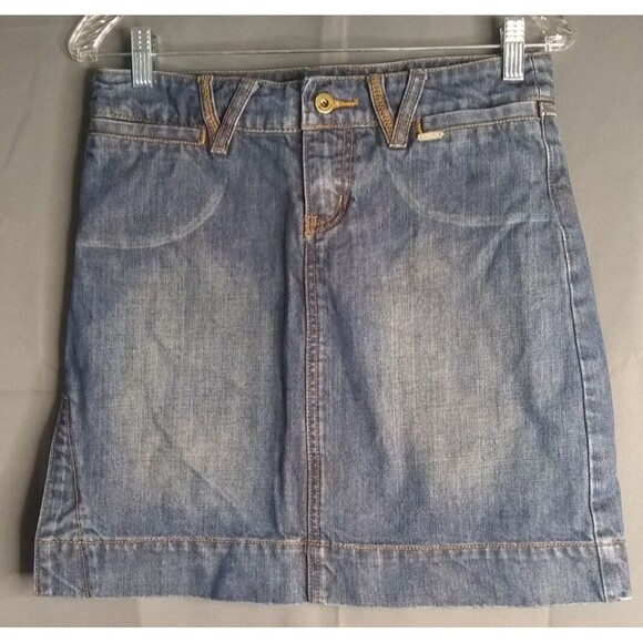 Billabong Y2K Denim Mini Skirt Juniors Size 3 Slit Hem Medium Wash - Picture 2 of 8